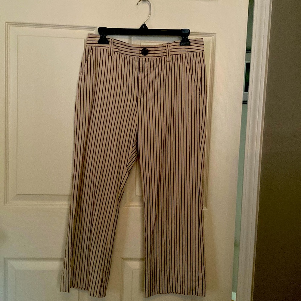 Cabi Tick Tock Crop trousers cream with black stripe size 6 GUC